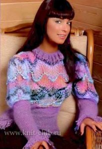 Красивый женский свитер с узором "павлинье перо"