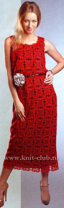 Красное вязаное платье крючком