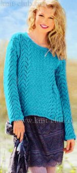 Вязаный женский свитер с ажурными узорами