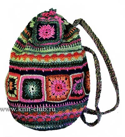 Вязаная сумка - рюкзак из «бабушкиных квадратов»