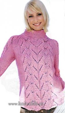 Розовый вязаный пуловер модель 2014 года