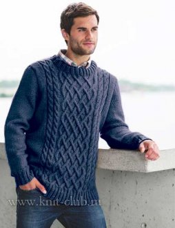 Вязание спицами мужского пуловера с косами