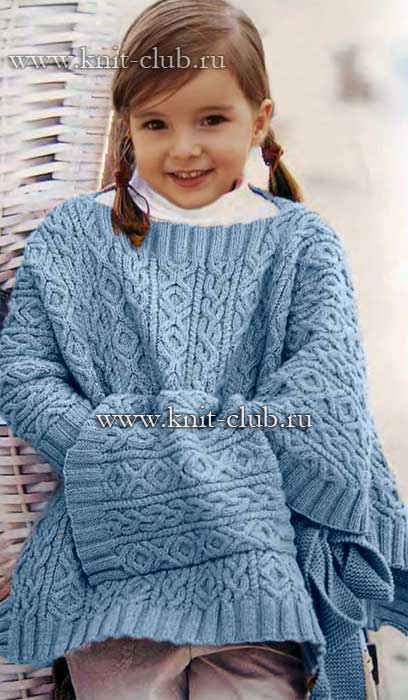 Вязаное пончо и вязаная шапочка для маленькой девочки, описание + схемы