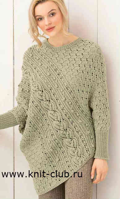 Пуловер-пончо спицами для женщин. Схемы и описание